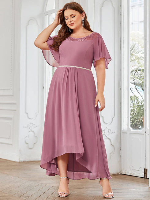 Elegant Boat Neck A-Line Midi Dress with Asymmetrical Hemlines