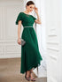 Elegant Boat Neck A-Line Midi Dress with Asymmetrical Hemlines