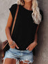 Elegant Cap Sleeve Loose Solid Color T-Shirt