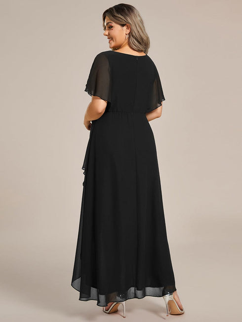 Elegant Chiffon Formal Dress with Lotus Leaf Hem and Short Sleeves