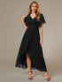 Elegant Chiffon Formal Dress with Lotus Leaf Hem and Short Sleeves