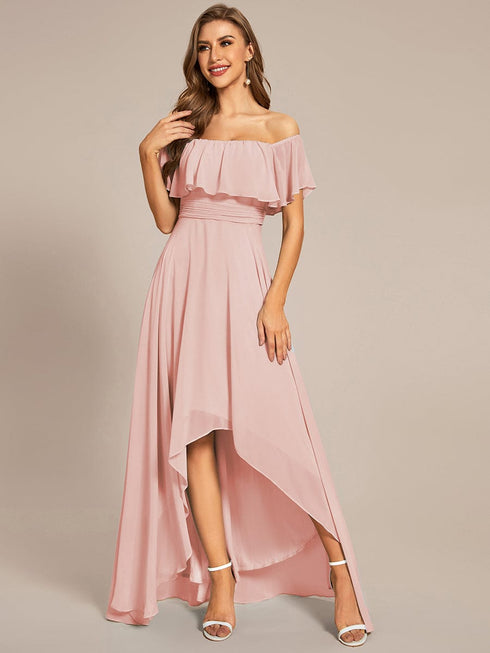 Elegant Chiffon High-Low Off The Shoulder Bridesmaid Dress