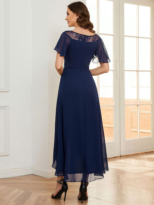 Elegant Chiffon Mother of the Bride Dress with Ruffle Sleeves and Asymmetrical Hem