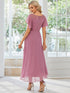 Elegant Chiffon Mother of the Bride Dress with Ruffle Sleeves and Asymmetrical Hem