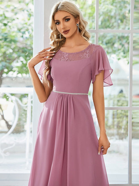 Elegant Chiffon Mother of the Bride Dress with Ruffle Sleeves and Asymmetrical Hem