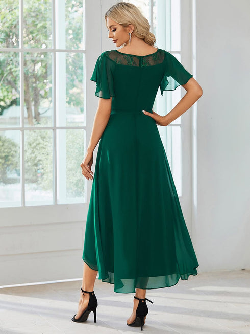 Elegant Chiffon Mother of the Bride Dress with Ruffle Sleeves and Asymmetrical Hem