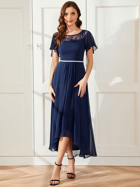 Elegant Chiffon Mother of the Bride Dress with Ruffle Sleeves and Asymmetrical Hem