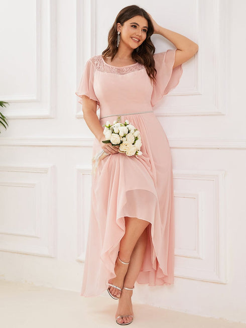 Elegant Chiffon Mother of the Bride Dress with Ruffle Sleeves and Asymmetrical Hem