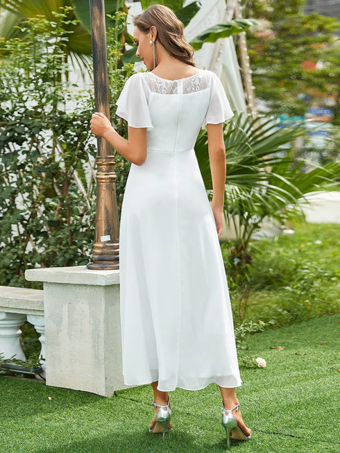 Elegant Chiffon Mother of the Bride Dress with Ruffle Sleeves and Asymmetrical Hem