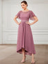 Elegant Chiffon Mother of the Bride Dress with Ruffle Sleeves and Asymmetrical Hem