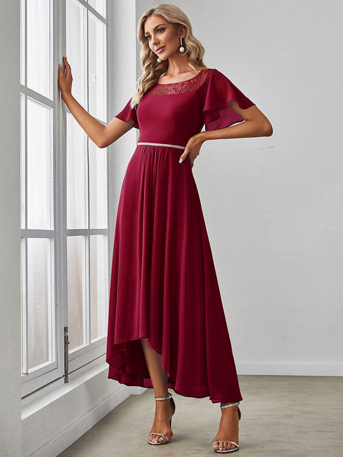 Elegant Chiffon Mother of the Bride Dress with Ruffle Sleeves and Asymmetrical Hem