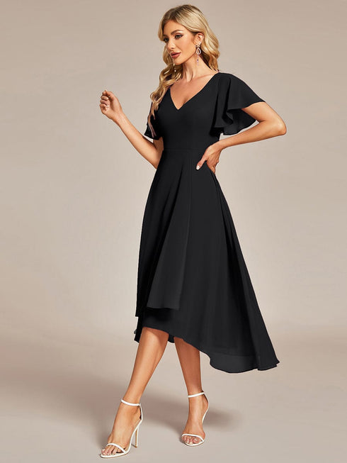 Elegant Chiffon V-Neck Bridesmaid Gown with Ruffle Sleeves