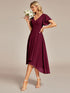 Elegant Chiffon V-Neck Bridesmaid Gown with Ruffle Sleeves