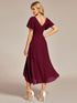 Elegant Chiffon V-Neck Bridesmaid Gown with Ruffle Sleeves