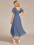 Elegant Chiffon V-Neck Bridesmaid Gown with Ruffle Sleeves