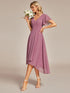 Elegant Chiffon V-Neck Bridesmaid Gown with Ruffle Sleeves