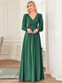 Elegant Chiffon V-Neckline Long Sleeve Formal Evening Dress