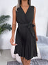 Elegant Cross V-Neck Sleeveless Pleated Waist Mini Dress