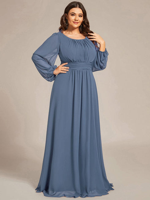 Elegant Empire Waist Chiffon Mother of the Bride Dress with Sheer Puff Sleeves