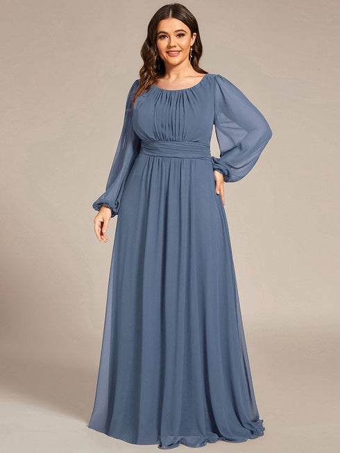 Elegant Empire Waist Chiffon Mother of the Bride Dress with Sheer Puff Sleeves