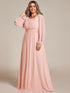 Elegant Empire Waist Chiffon Mother of the Bride Dress with Sheer Puff Sleeves