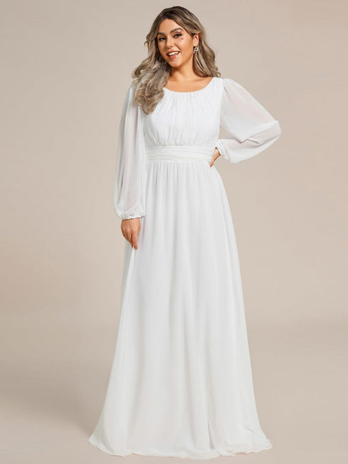 Elegant Empire Waist Chiffon Mother of the Bride Dress with Sheer Puff Sleeves