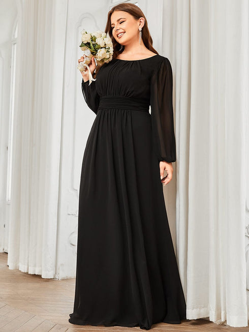 Elegant Empire Waist Chiffon Mother of the Bride Dress with Sheer Puff Sleeves