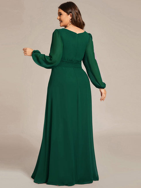 Elegant Empire Waist Chiffon Mother of the Bride Dress with Sheer Puff Sleeves
