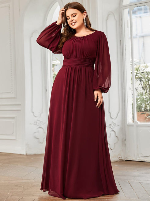 Elegant Empire Waist Chiffon Mother of the Bride Dress with Sheer Puff Sleeves