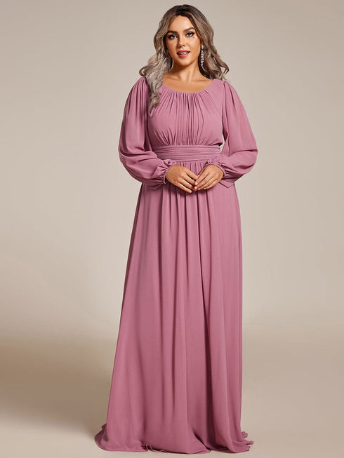 Elegant Empire Waist Chiffon Mother of the Bride Dress with Sheer Puff Sleeves