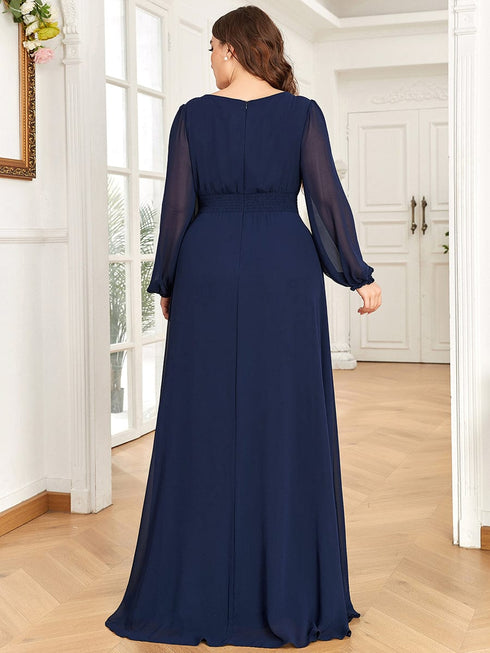 Elegant Empire Waist Chiffon Mother of the Bride Dress with Sheer Puff Sleeves