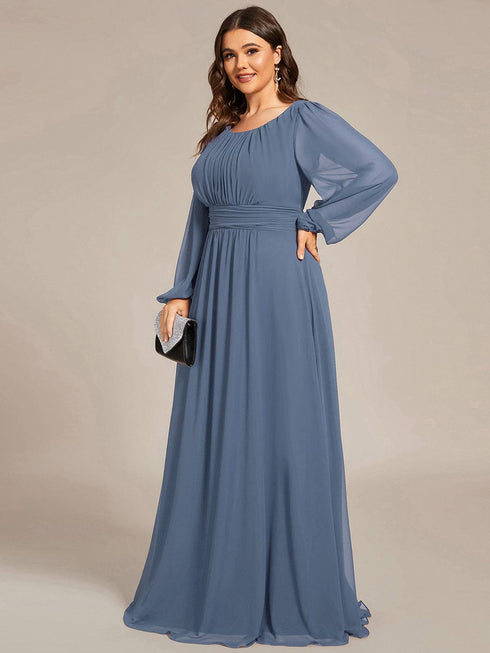 Elegant Empire Waist Chiffon Mother of the Bride Dress with Sheer Puff Sleeves