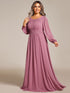 Elegant Empire Waist Chiffon Mother of the Bride Dress with Sheer Puff Sleeves