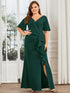 Elegant Fishtail Evening Gown with Ruffles Sleeves and Thigh-High Split