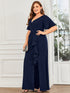 Elegant Fishtail Evening Gown with Ruffles Sleeves and Thigh-High Split
