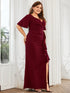 Elegant Fishtail Evening Gown with Ruffles Sleeves and Thigh-High Split