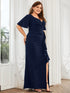 Elegant Fishtail Evening Gown with Ruffles Sleeves and Thigh-High Split