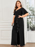 Elegant Fishtail Evening Gown with Ruffles Sleeves and Thigh-High Split