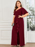 Elegant Fishtail Evening Gown with Ruffles Sleeves and Thigh-High Split
