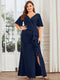 Elegant Fishtail Evening Gown with Ruffles Sleeves and Thigh-High Split