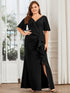 Elegant Fishtail Evening Gown with Ruffles Sleeves and Thigh-High Split
