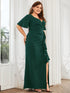Elegant Fishtail Evening Gown with Ruffles Sleeves and Thigh-High Split