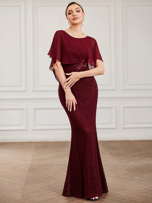 Elegant Fishtail Ruffles Sleeves Mother of Bridesmaid Gown