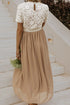 Elegant Floral Lace High Waist Chiffon Maxi Dress