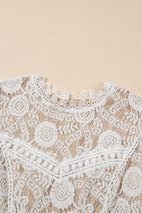 Elegant Floral Lace High Waist Chiffon Maxi Dress