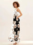 Elegant Floral Print Sleeveless Keyhole Neckline Pockets Maxi Dress