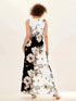 Elegant Floral Print Sleeveless Keyhole Neckline Pockets Maxi Dress