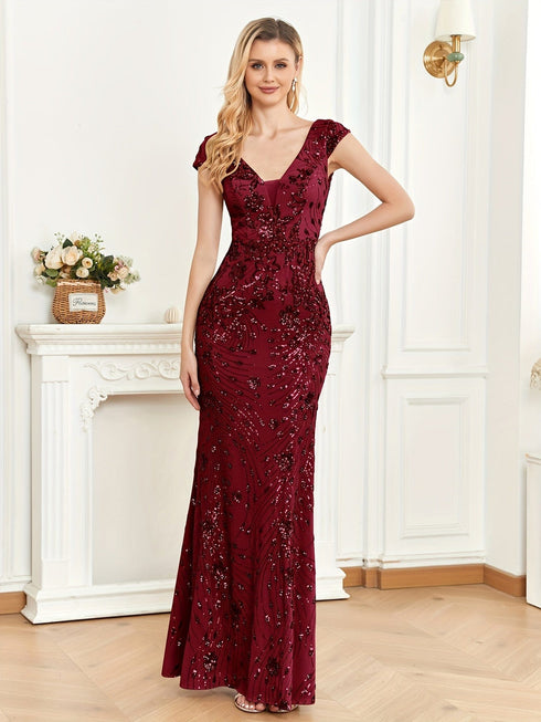 Elegant Glam Sequined Sleeveless Ankle Length Bodycon Party Dress