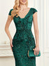 Elegant Glam Sequined Sleeveless Ankle Length Bodycon Party Dress