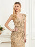 Elegant Glam Sequined Sleeveless Ankle Length Bodycon Party Dress